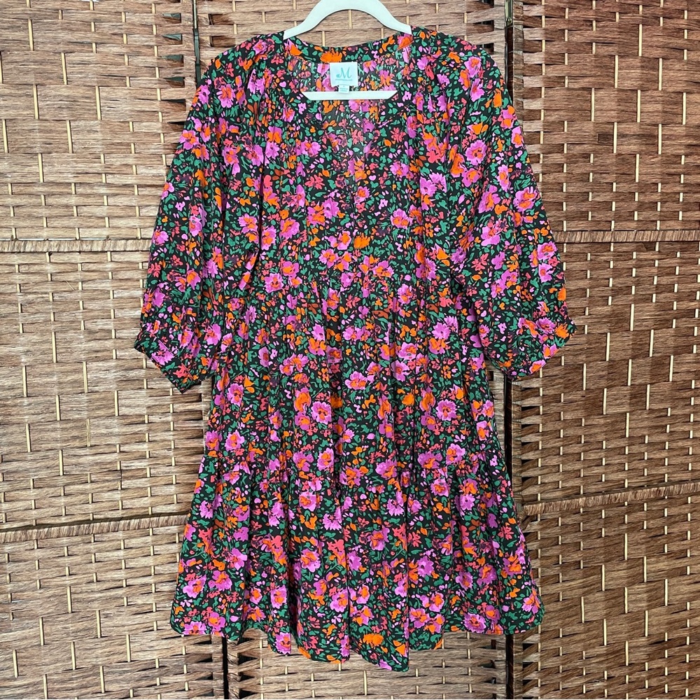 Shop The Mint Floral Dress, 3/4 Sleeve, Boho Cottagecore Dopamine, Size S.